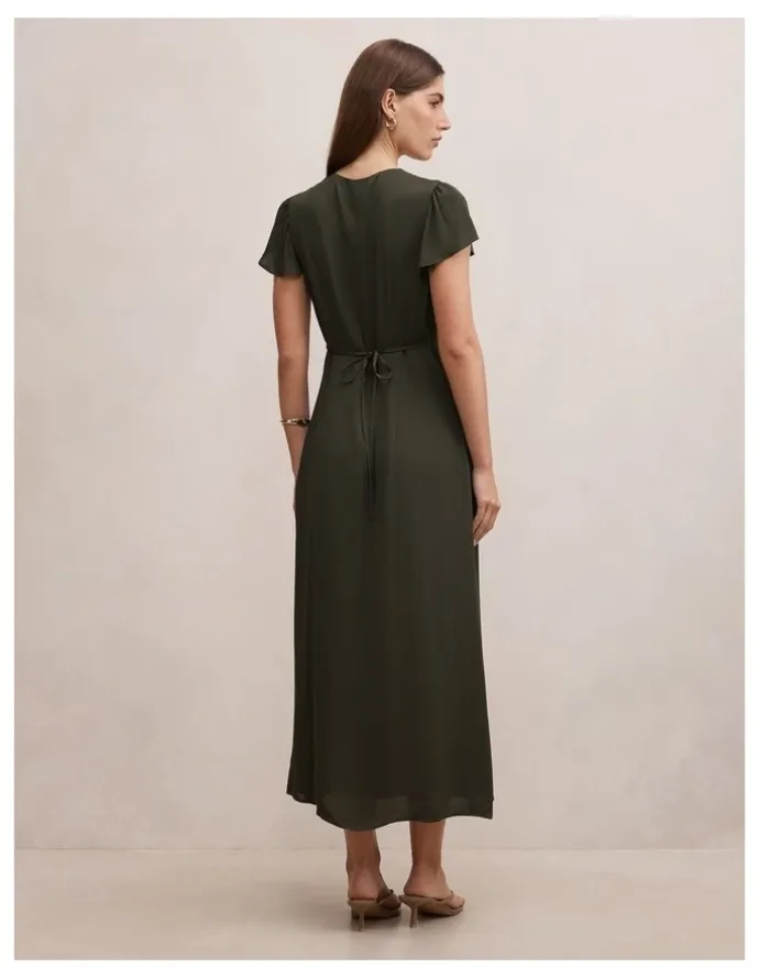 Forever New Ardelia Flutter Sleeves Midi Dress in Green