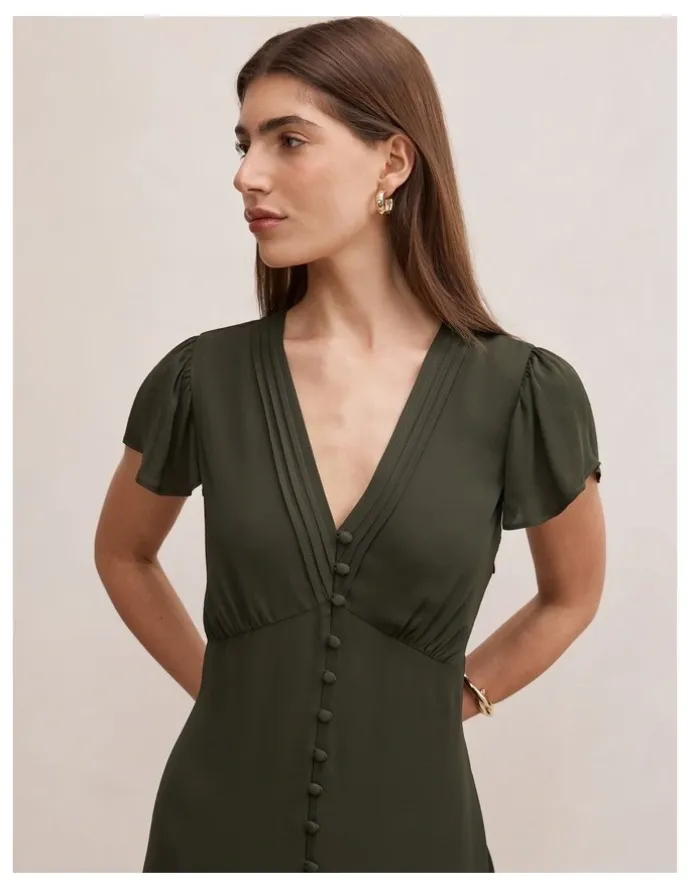 Forever New Ardelia Flutter Sleeves Midi Dress in Green