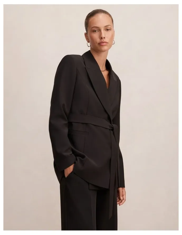 Forever New Bella Belted Blazer in Black