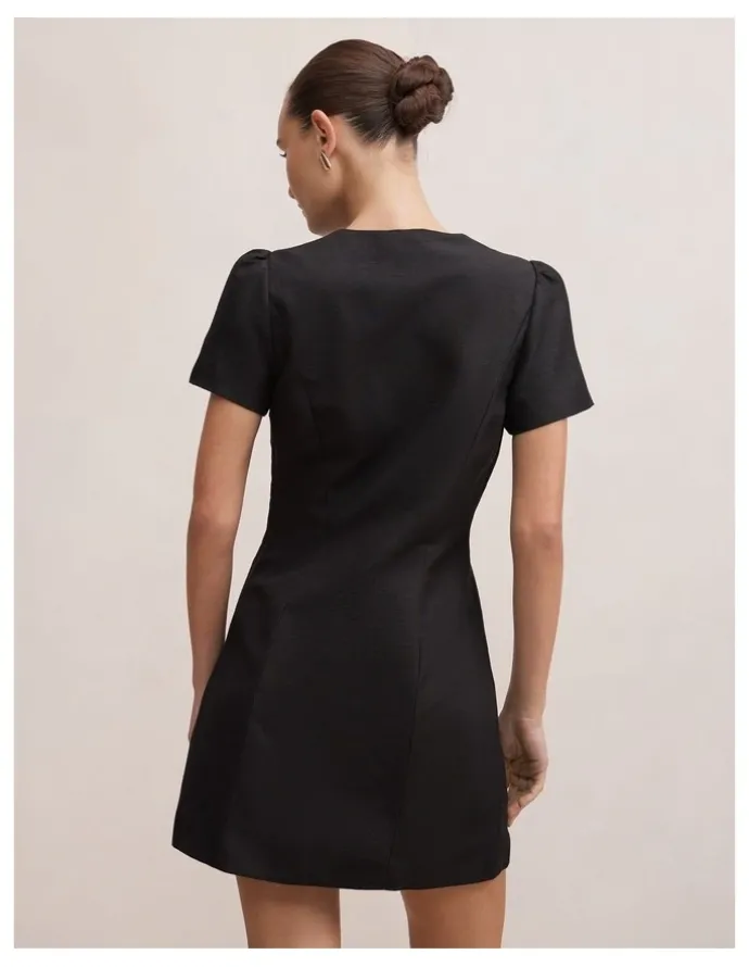 Forever New Elinda Button Up Linen Mini Dress in Black