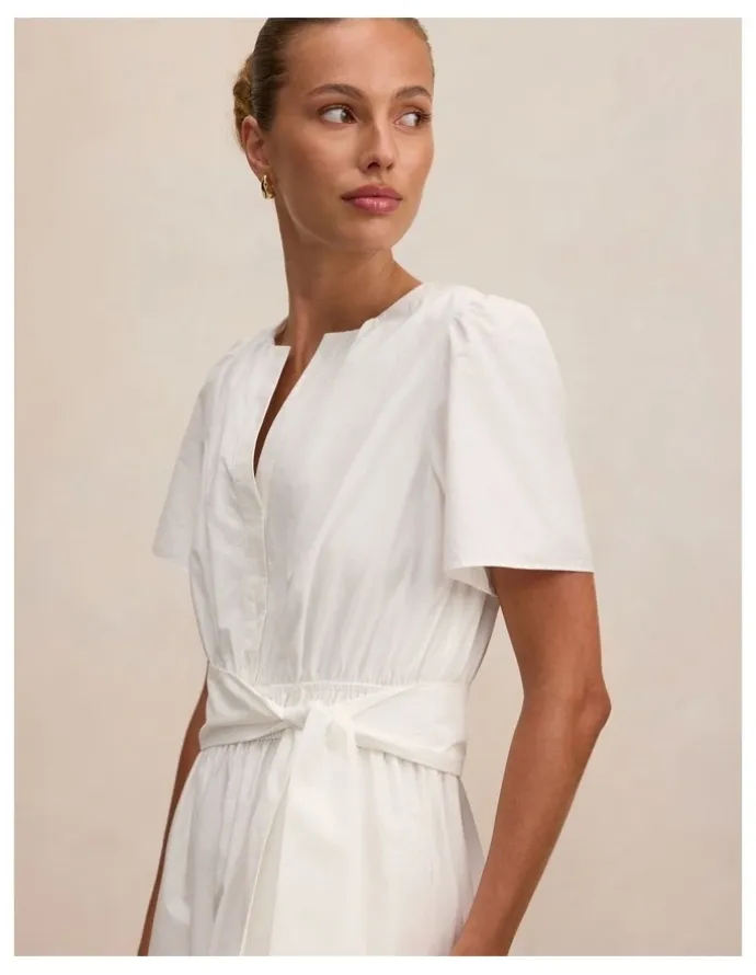 Forever New Matilda Embroidered Tie Midi Dress in White