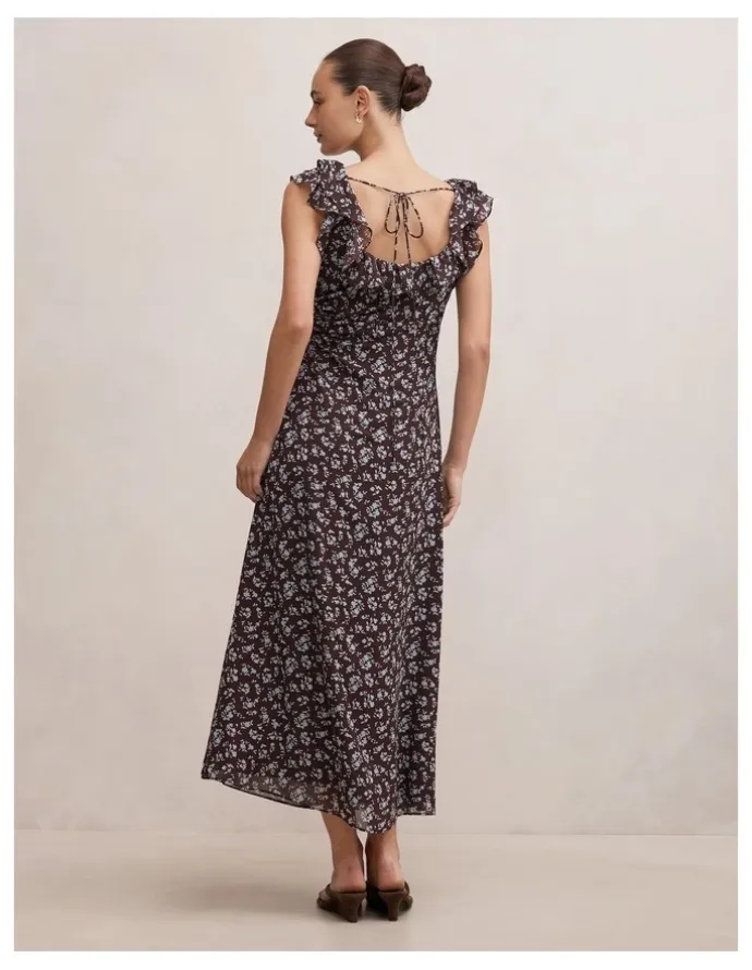 Forever New Paige Ruffle Midi Dress in Choc Ray Ditsy