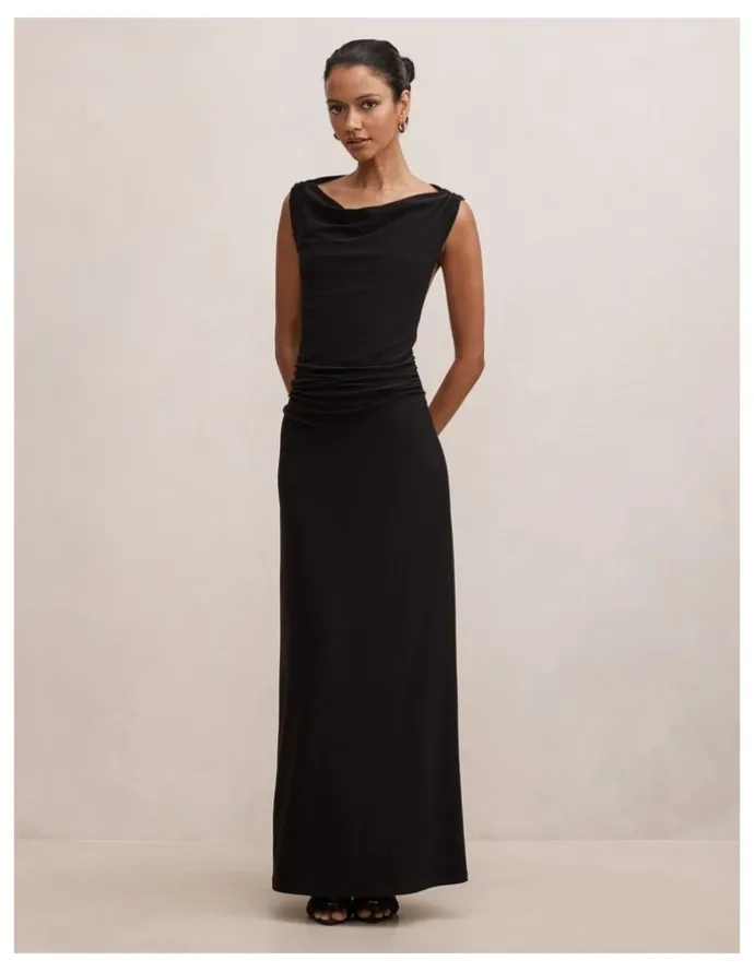 Forever New Petite Jae Bubble Back Hardware Maxi Dress in Black