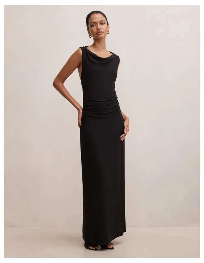 Forever New Petite Jae Bubble Back Hardware Maxi Dress in Black