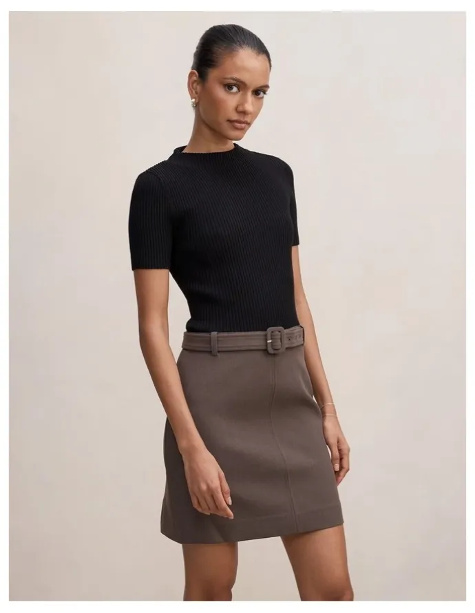 Forever New Petite Maya Woven Mixed Mini Dress Grey