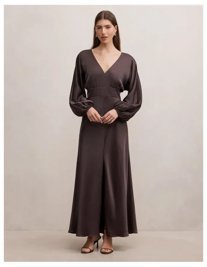 Forever New Vera Draped Batwing Maxi Dress in Chocolate