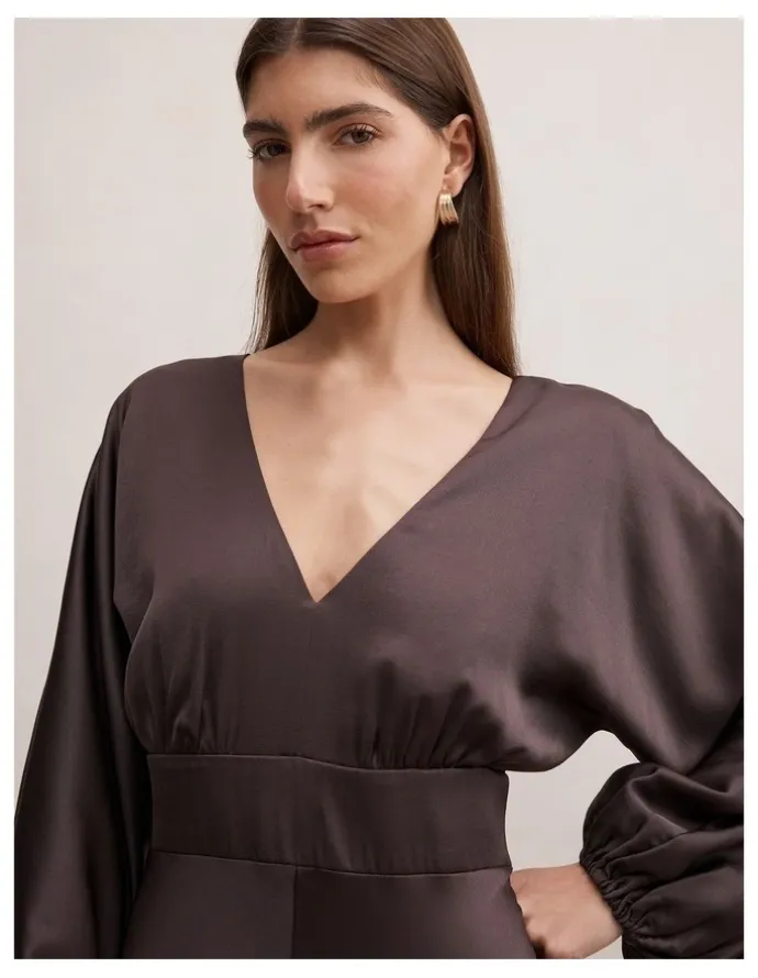 Forever New Vera Draped Batwing Maxi Dress in Chocolate
