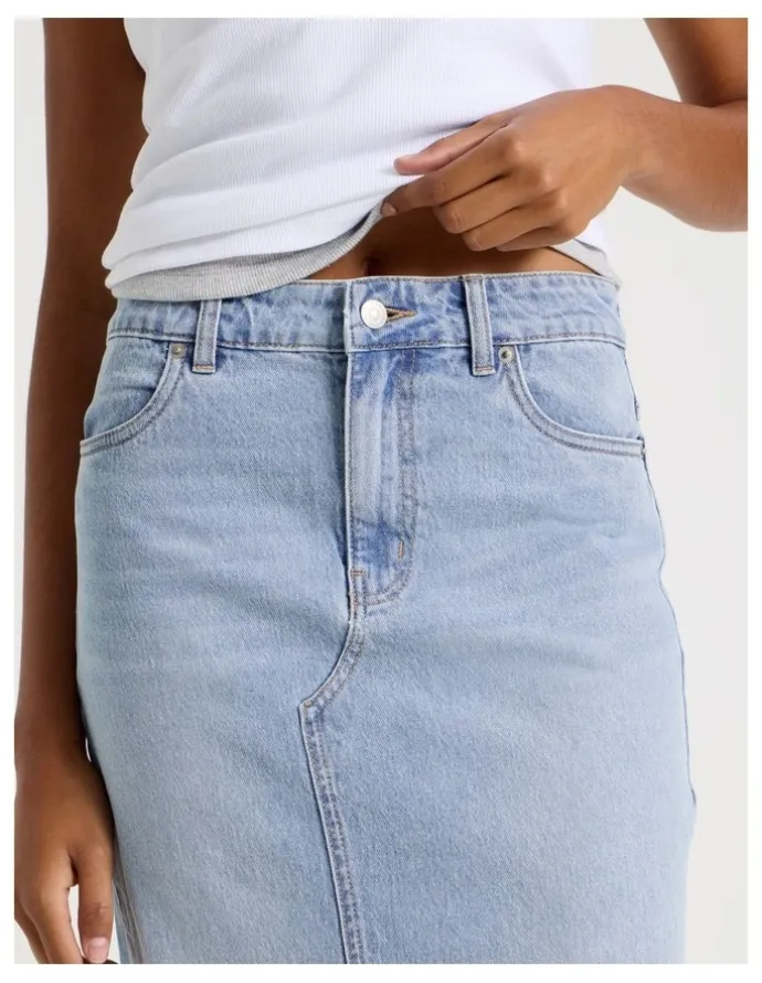 GRAB Denim Midi Skirt in Light Indigo