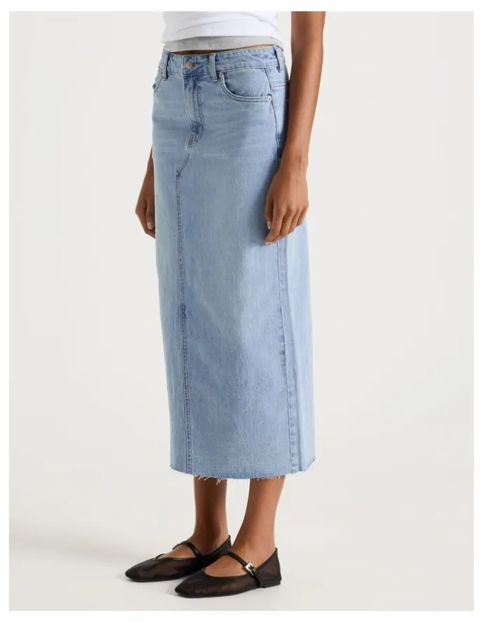 GRAB Denim Midi Skirt in Light Indigo