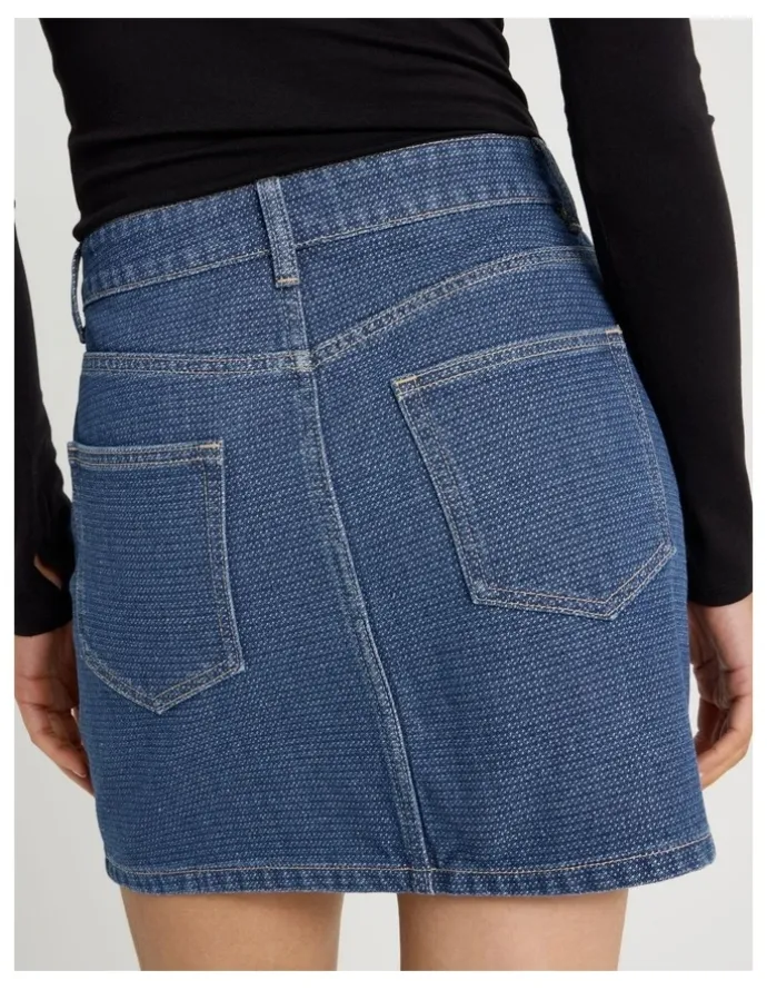 Grab Jacquard Mini Skirt in Mid Indigo