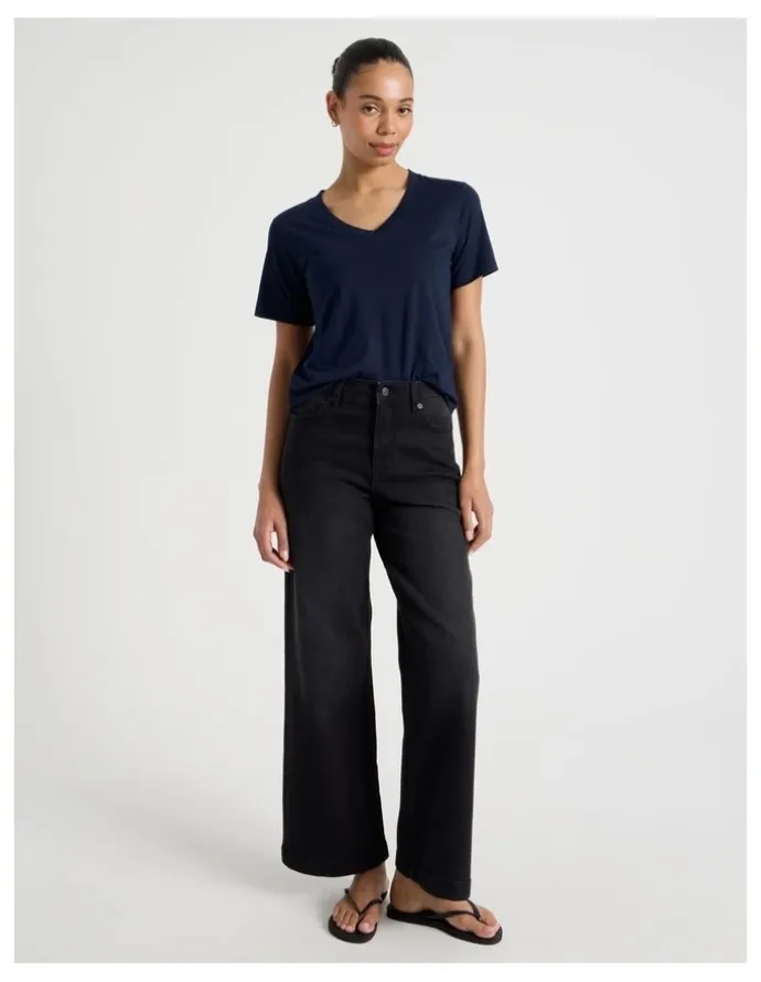 GRAB Relaxed Fit V Neck Tee in Navy