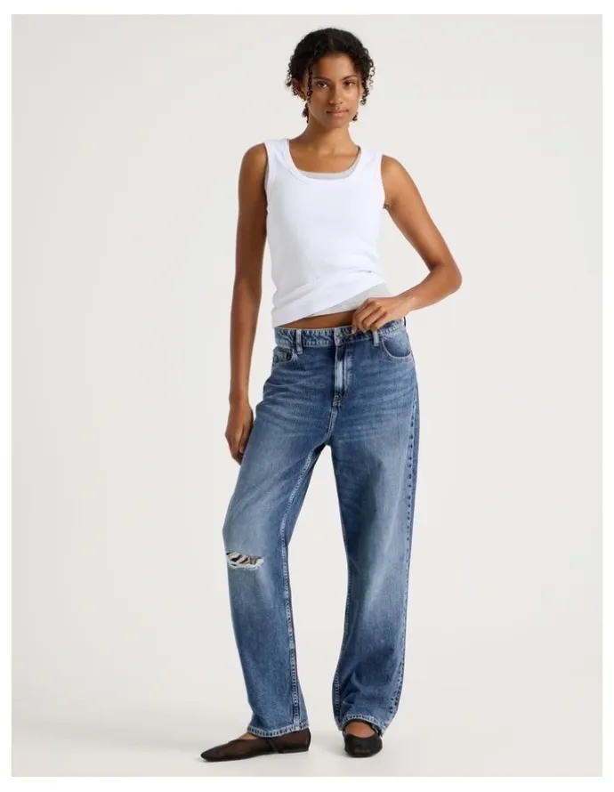 GRAB Boyfriend Mid Rise Jeans In Medium Indigo Vintage Wash