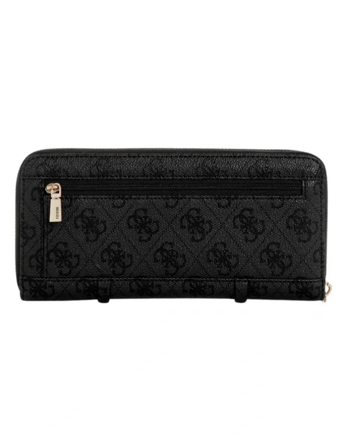 Guess Black Logo Leona Large Zip-Around Wallet in Coal Logo