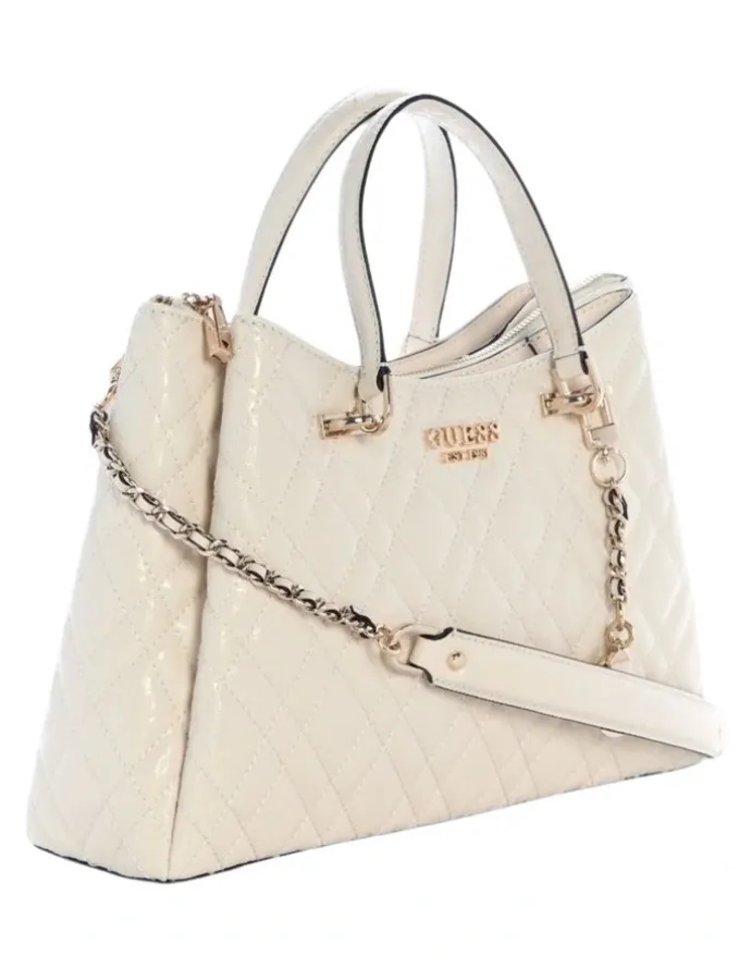 Guess Isemay Girlfriend Shoulder Satchel Bag in Off White