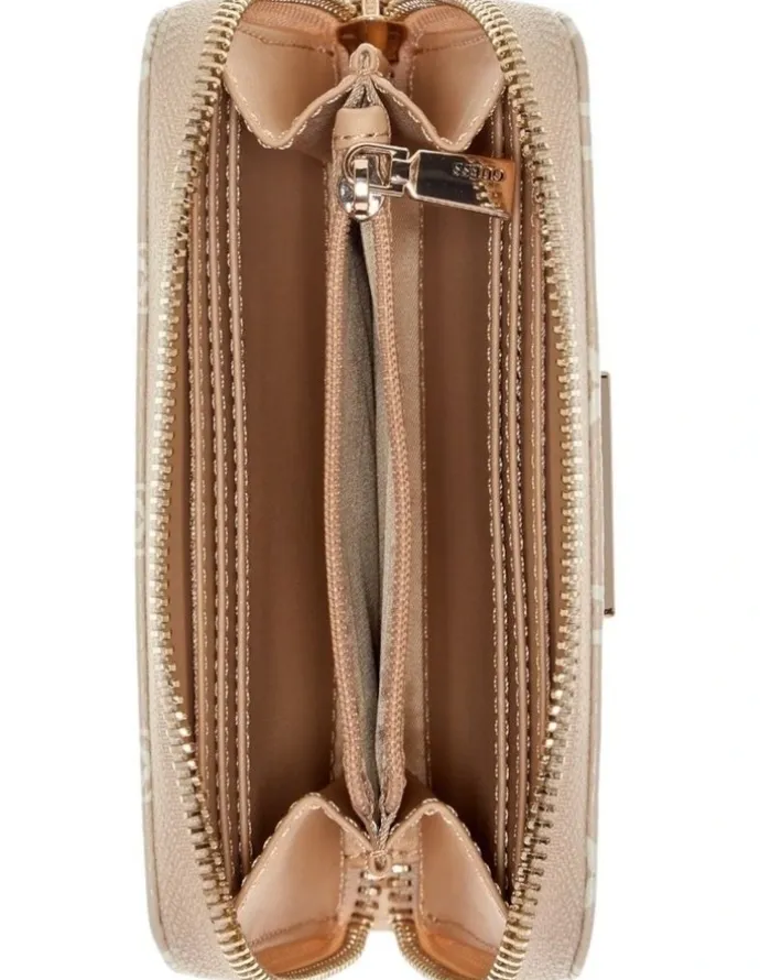 Guess Janie Medium Zip Around Wallet in Latte Logo