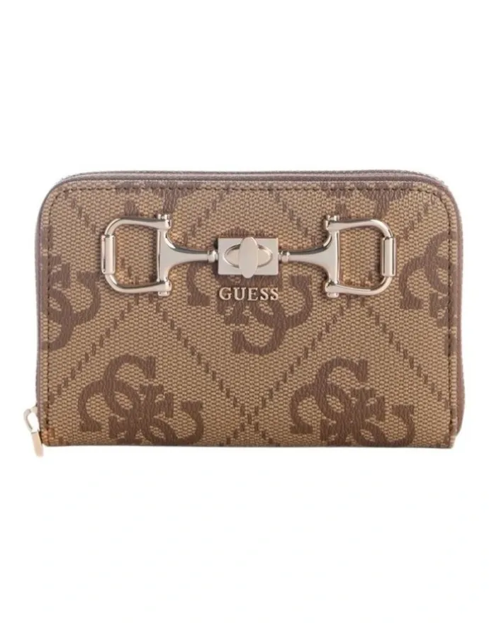 Guess Janie Medium Zip Around Wallet in Latte Logo