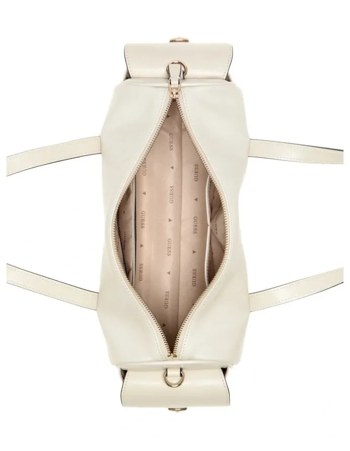 Guess Kassie Small Satchel Bag in Off White