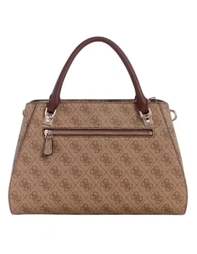 Guess Noelle Luxury Satchel Bag in Latte Logo/Brown