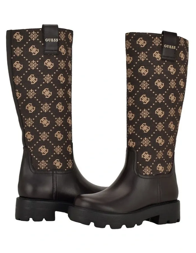 Guess Yannis Logo Boots in Dark Brown