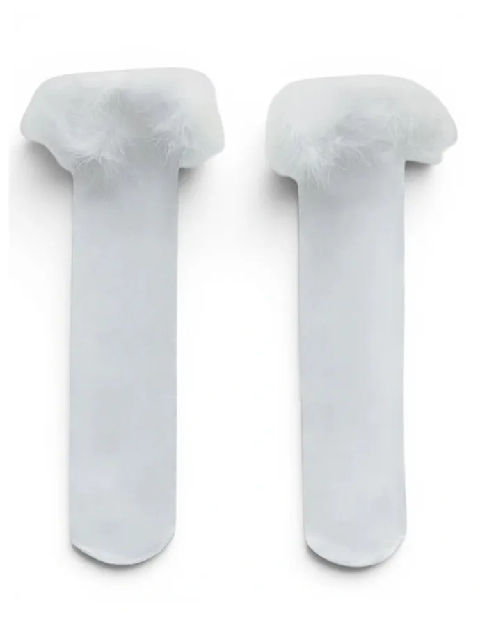 High Heel Jungle Frou-Frou Faux Fur Trim Cotton Socks in White