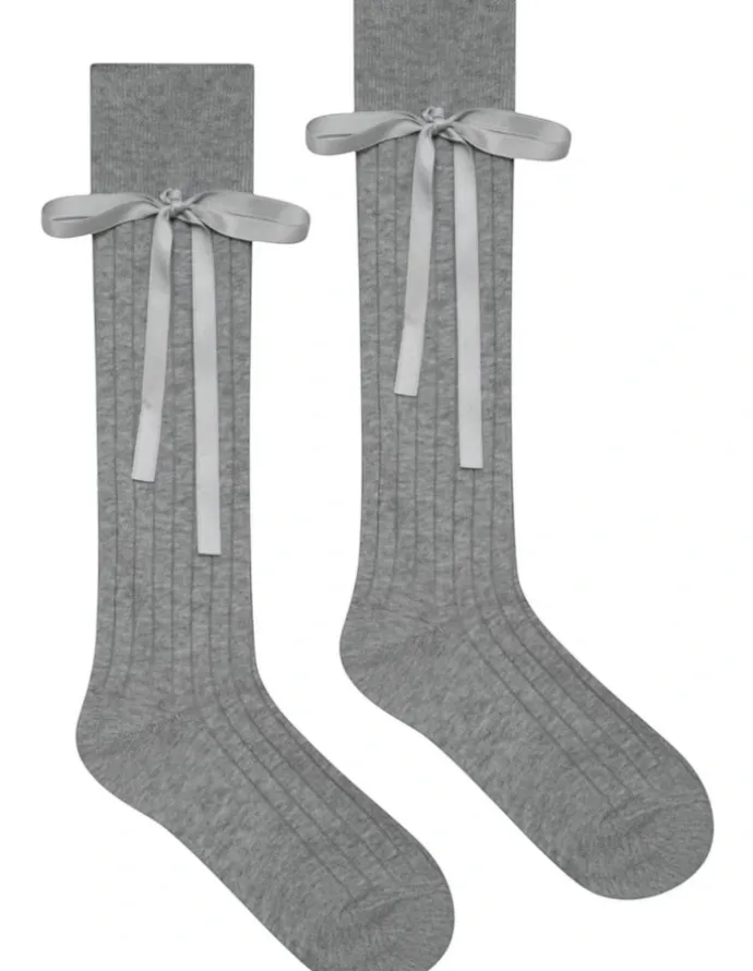 High Heel Jungle Prima Cotton With Satin Ribbon Socks in Grey