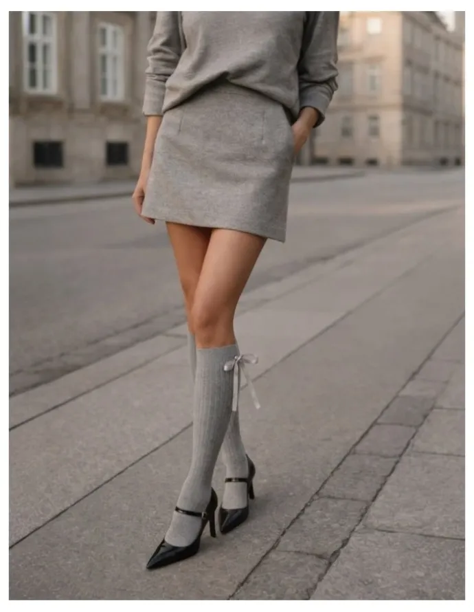 High Heel Jungle Prima Cotton With Satin Ribbon Socks in Grey