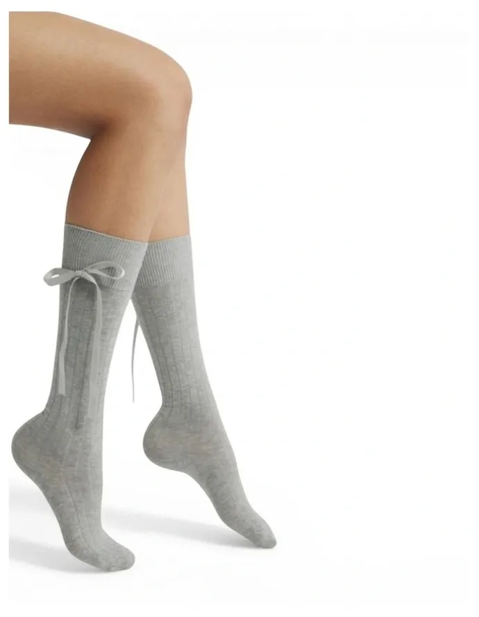 High Heel Jungle Prima Cotton With Satin Ribbon Socks in Grey