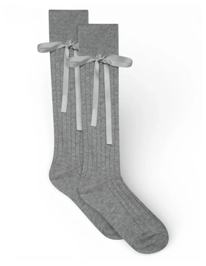 High Heel Jungle Prima Cotton With Satin Ribbon Socks in Grey