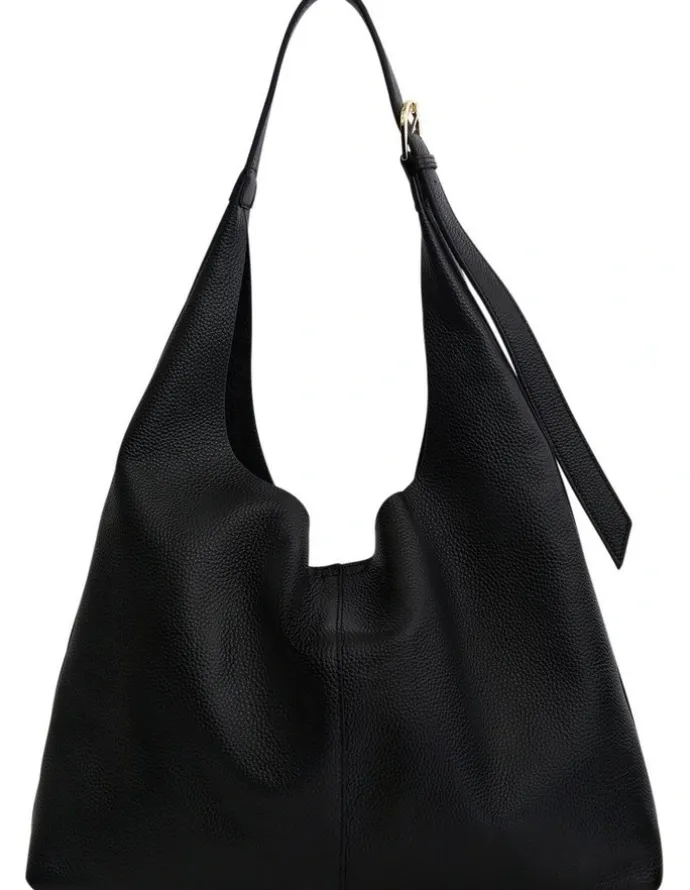 Jane Debster H-Quay Shoulder Bag in Black Tumbled Leather