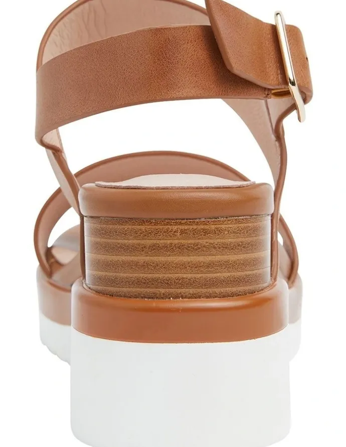 Jane Debster Indiana Wedge Sandals in Tan Leather