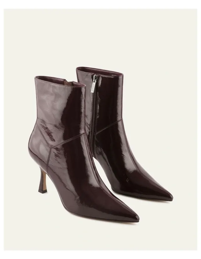 Jo Mercer Amari High Ankle Boots in Merlot Crinkle Patent