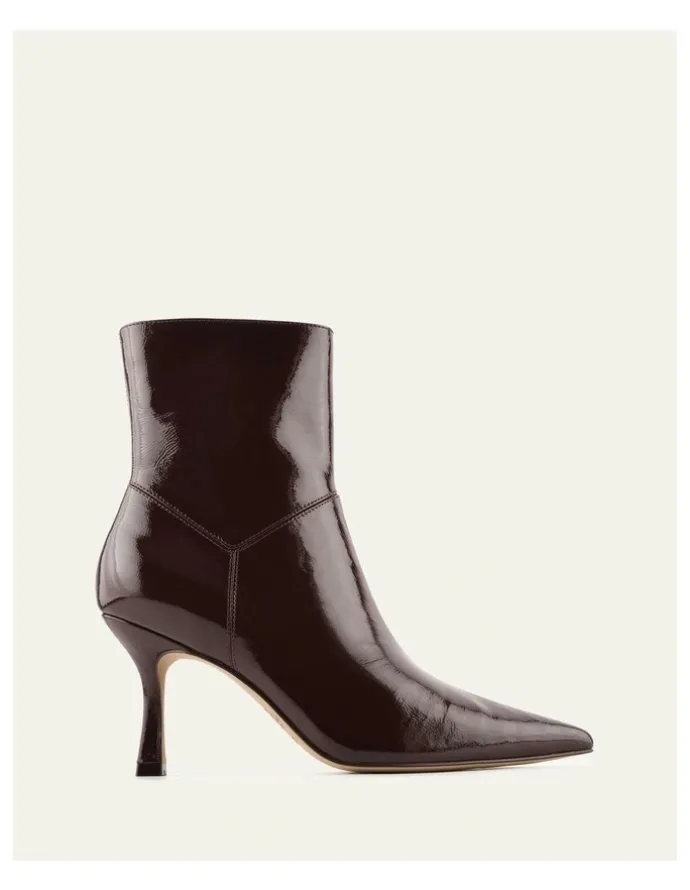 Jo Mercer Amari High Ankle Boots in Merlot Crinkle Patent