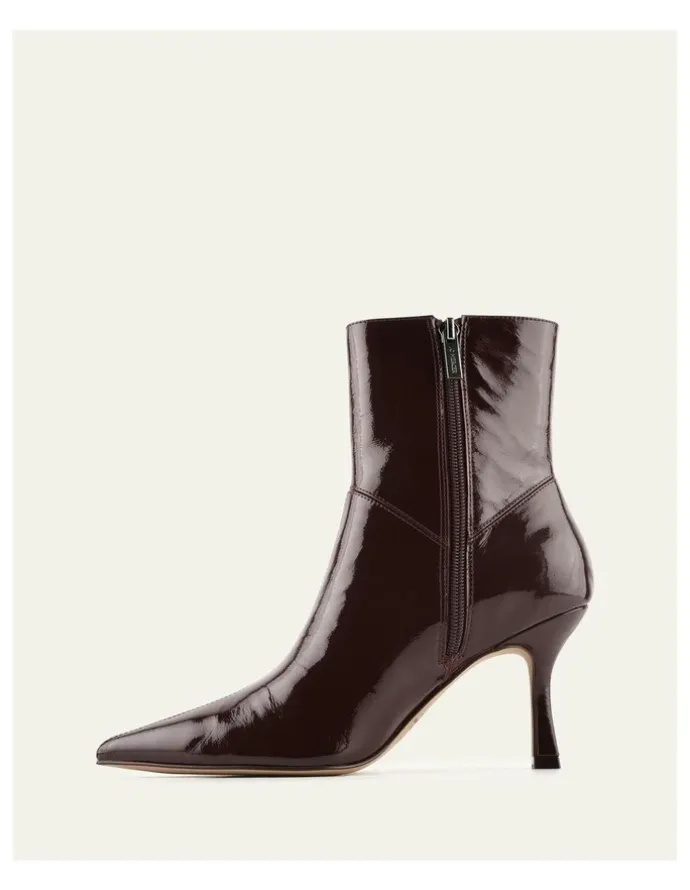 Jo Mercer Amari High Ankle Boots in Merlot Crinkle Patent