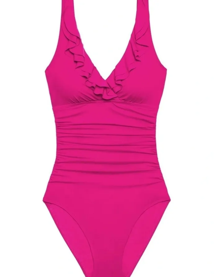 Lauren Ralph Lauren Beach Club Solids Ruffle Surplice Underwired One-Piece Swimsuit in Orchird