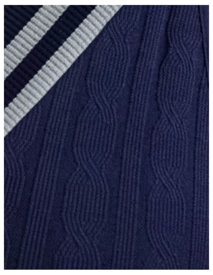 Lauren Ralph Lauren Cricket Cable Knit V Neck Lingerie Bodysuit in Navy