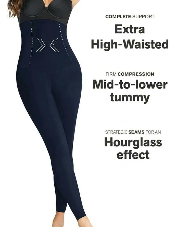 Leonisa Extra-High Waist Sculpting Firm Compression Leggings in Dark Blue