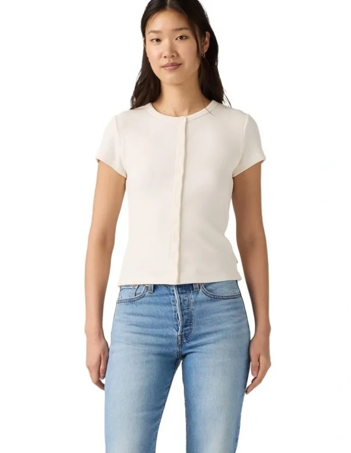 Levi's Rory Button-Through Shirt in Egret Rib