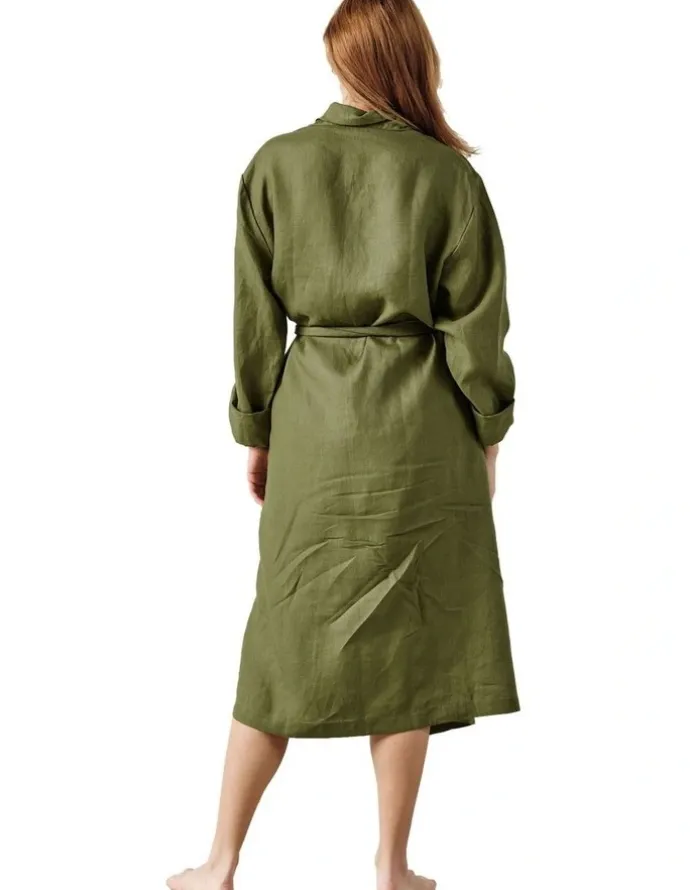 Linen House Nimes Bath Robe in Moss
