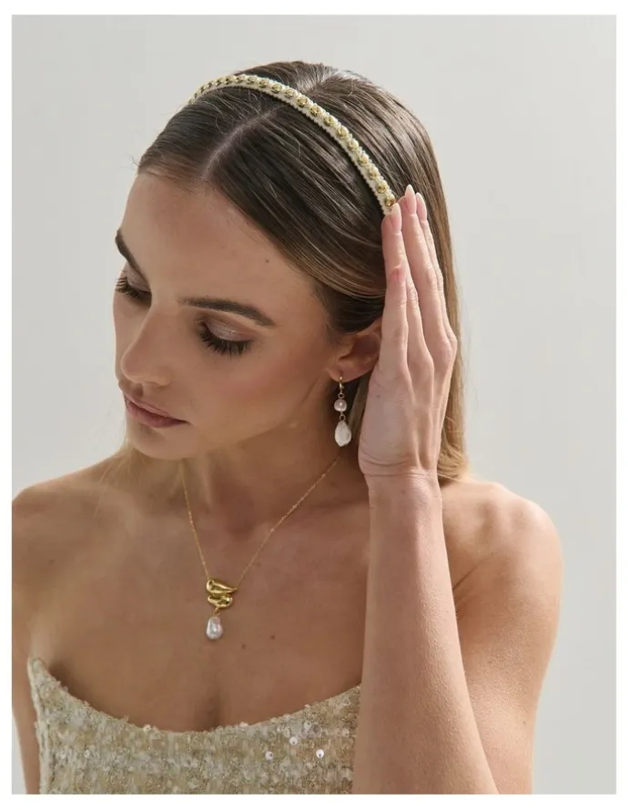 Lustre & Sage Elaine Stud Skinny Headband - White