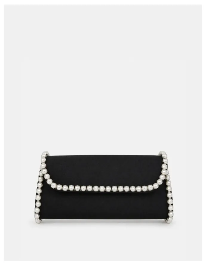Lustre & Sage Yvette Pearl Trim Clutch Bag in Black