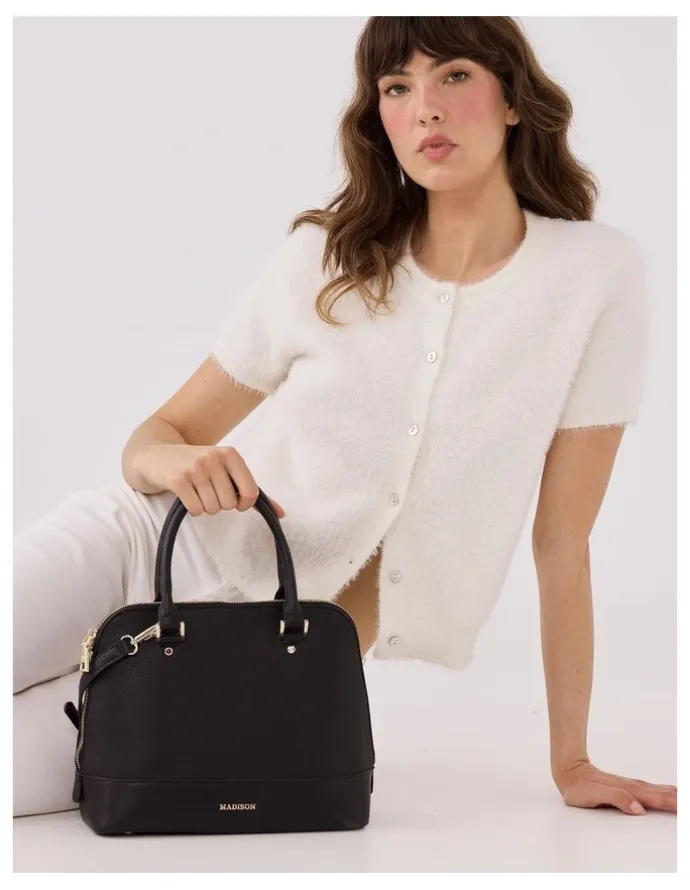 Madison Accessories Grace Medium Dome Satchel Bag in Black