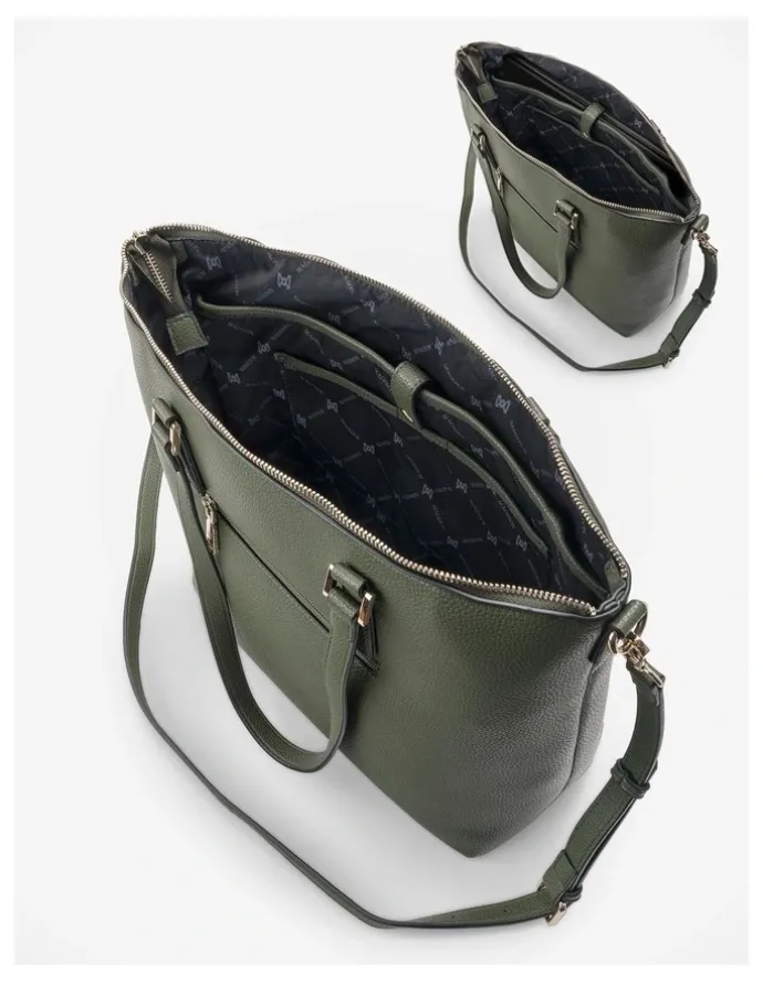 Madison Accessories Inga Large Zip Top Tote Bag with Laptop Pocket in Green