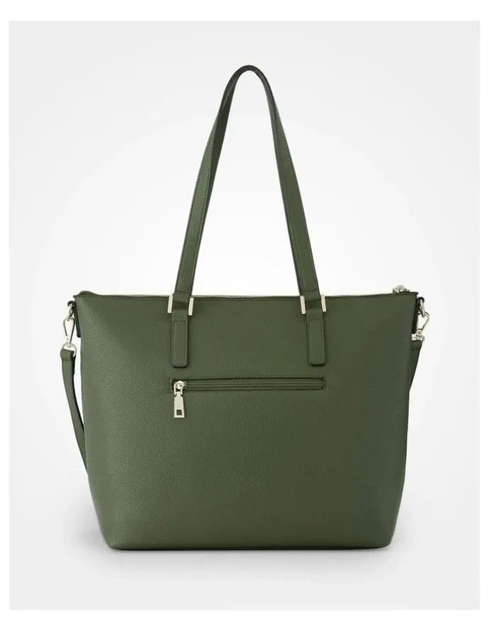 Madison Accessories Inga Large Zip Top Tote Bag with Laptop Pocket in Green