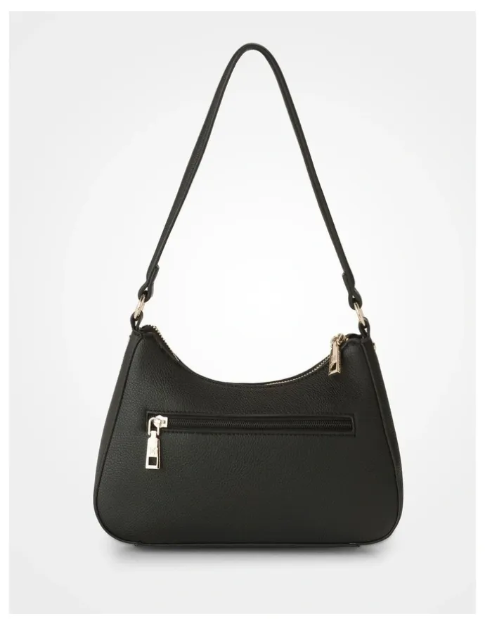 Madison Accessories Jo Convertible Small Hobo Shoulder Bag with Monogram Crossbody Strap in Black