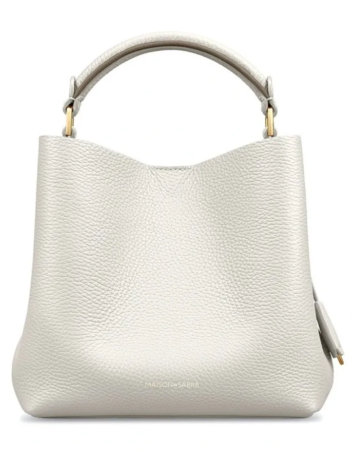 MAISON de SABRÉ The Mini Leather Bucket Bag in Foam Cashmere