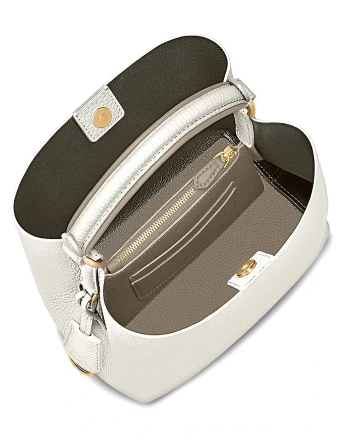 MAISON de SABRÉ The Mini Leather Bucket Bag in Foam Cashmere