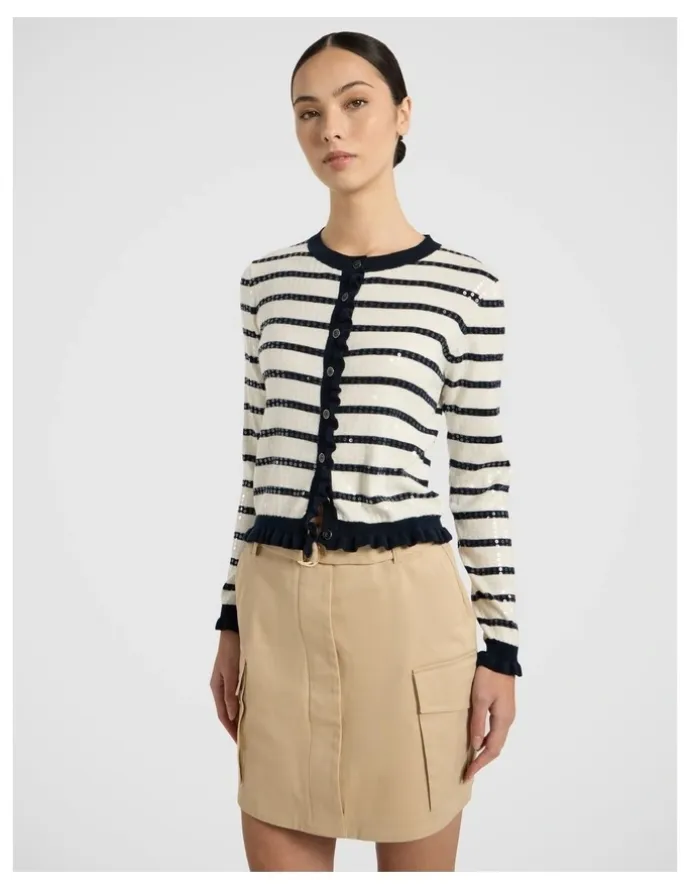 Marcs Finale Sequin Cardigan in Ivory Stripe