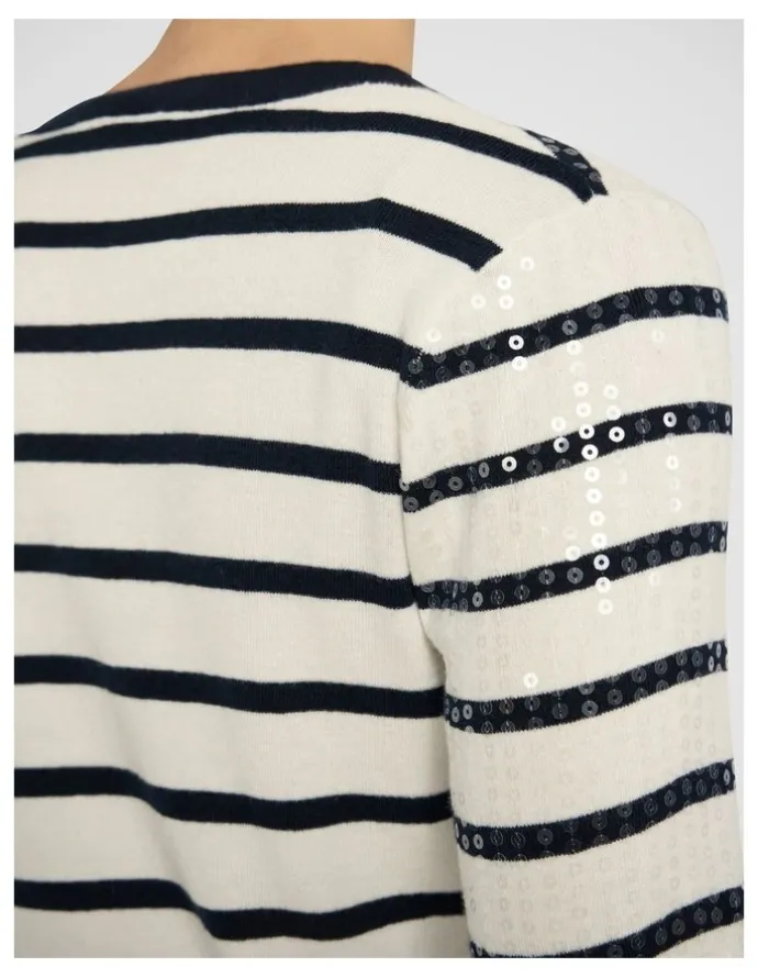 Marcs Finale Sequin Cardigan in Ivory Stripe