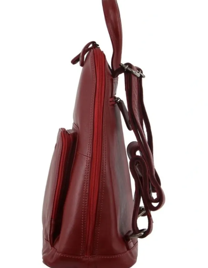 Milleni Ladies Genuine Leather Twin Zip Backpack in Red