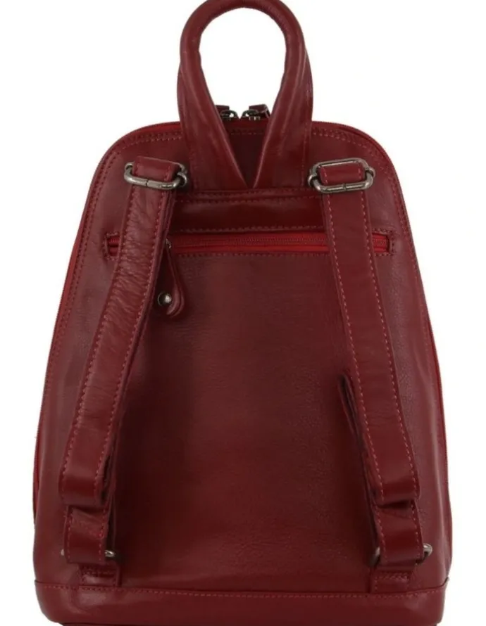 Milleni Ladies Genuine Leather Twin Zip Backpack in Red